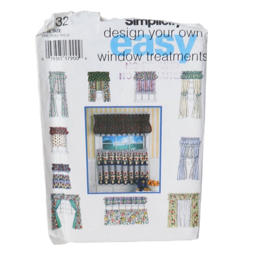 Simplicity 9532 Sewing Pattern Window Treatments Curtains Valances Shades Jabot